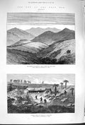 Original Old Antique Print 1879 Zulu War Cetewayo Kraal Mountains Treasures