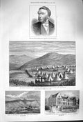 Original Old Antique Print 1879 Sir Rowan Wolseley Camp Ulundi Zulus Ship Brest