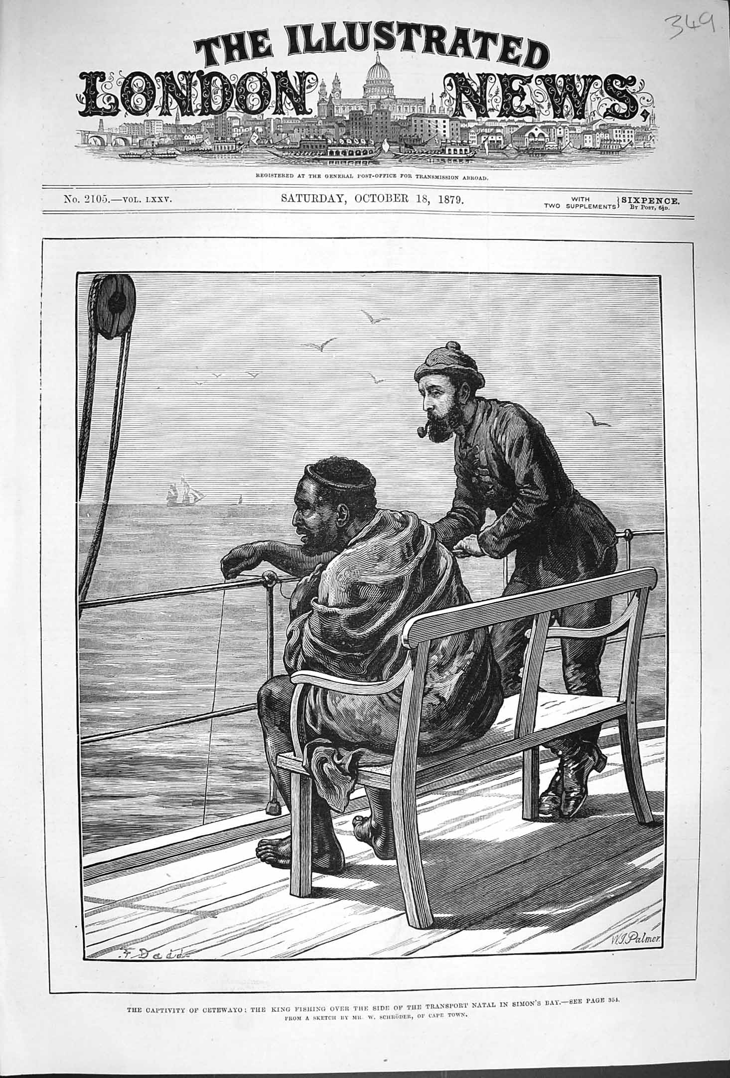 Old Antique Print 1879 Cetewayo King Fishing Transport Ship Simon'S Bay 19th