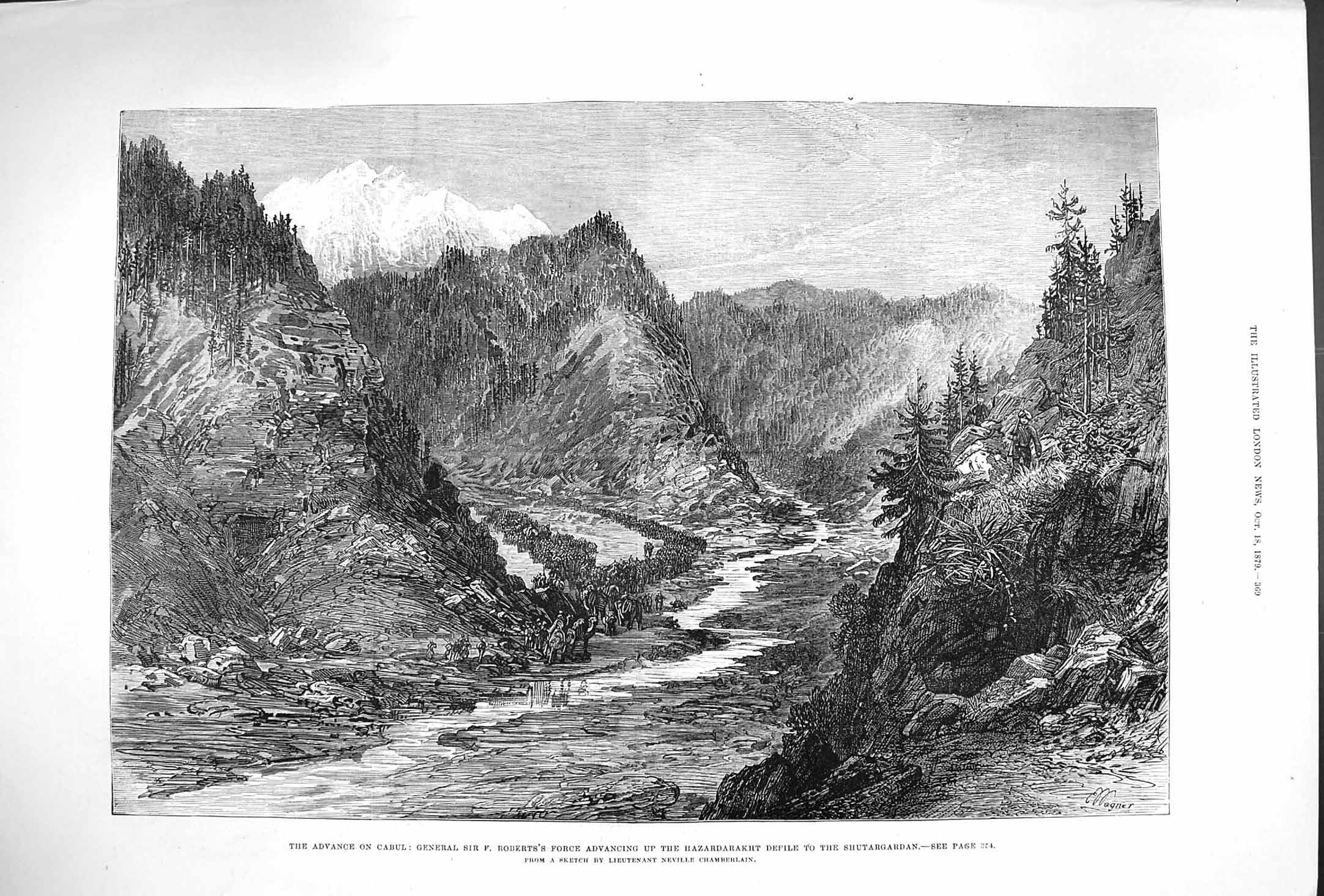 Original Old Antique Print 1879 Cabul General Roberts Hazardarakht Shutargardan
