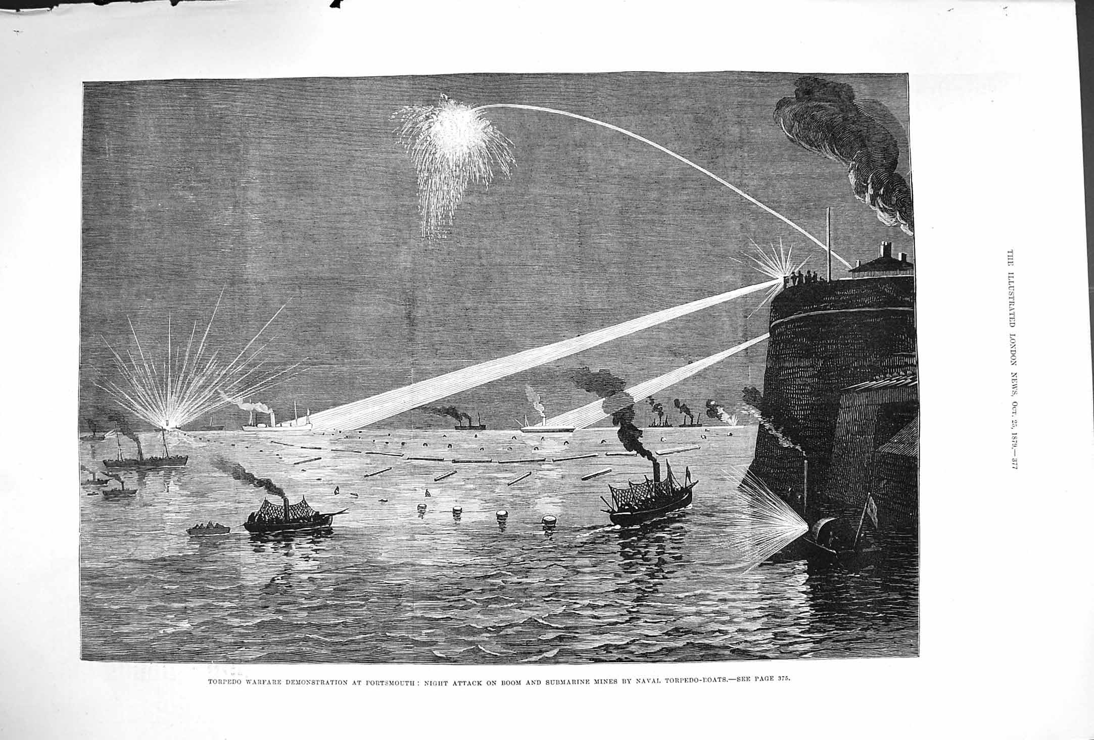 Old Antique Print 1879 Torpedo Portsmouth Fort Gilkicker Cetewayo Africa 19th