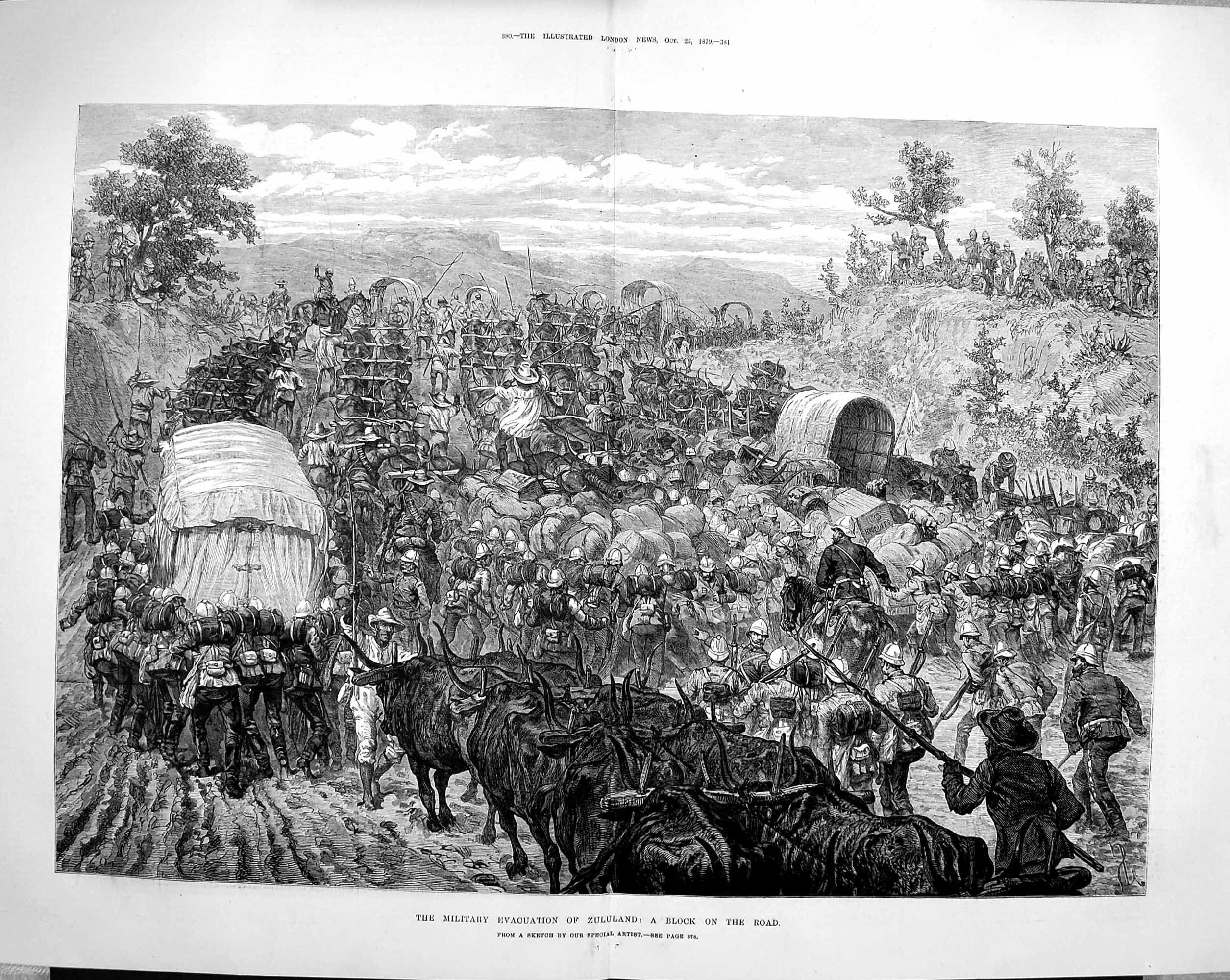 Original Old Antique Print 1879 Military Evacuation Zululand War Block Siers