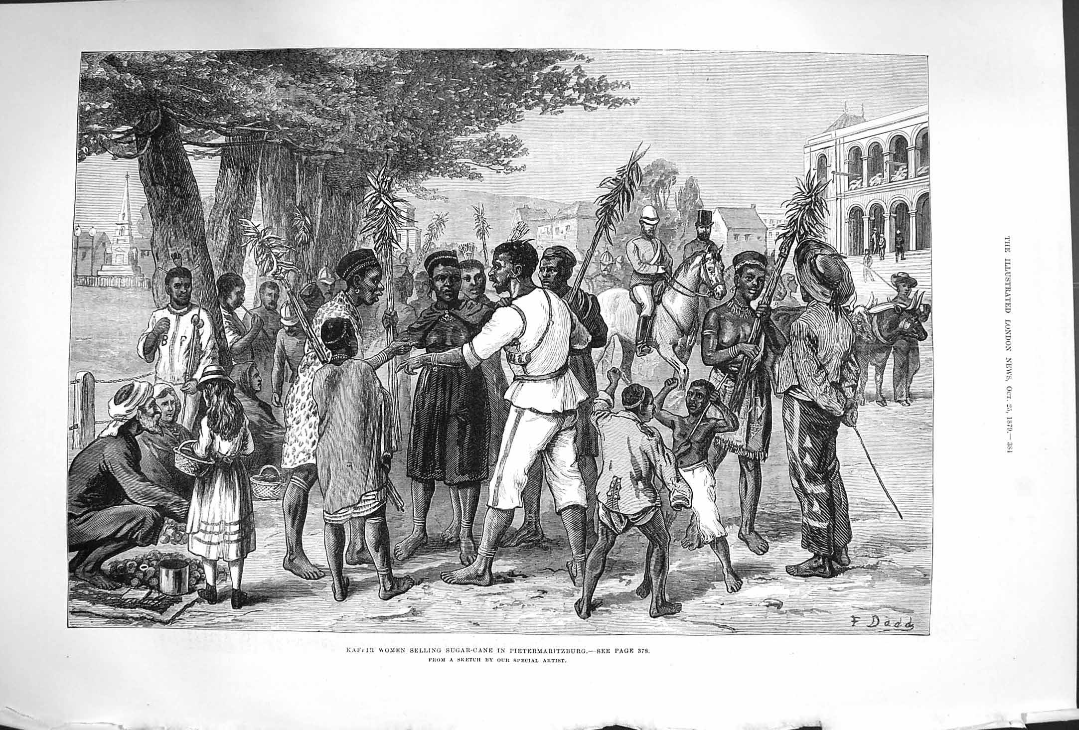 Antique Old Print *3343 1879 Kaffir Women Selling Sugar Cane Pietermaritzburg