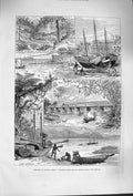 Old Antique Print 1879 America Route Isthmus Canal Lake Managua Barbacoa 19th