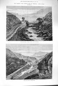 Original Old Antique Print 1879 Railway Wales River Lledr Bryn-Y-Fedw Viaduct