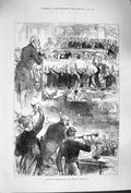 Original Old Antique Print 1879 Conservative Demonstration Birmingham Hertford
