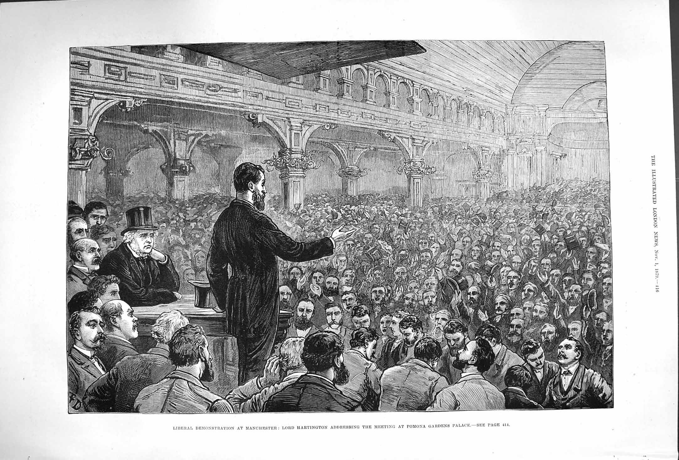 Old Antique Print 1879 Liberal Manchester Hartington Pomona Garden Palace 19th