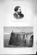 Original Old Antique Print 1879 Professor Alfred Garrod Lighthouse Galley Cork