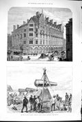 Old Antique Print 1879 Manchester Hotel London War America Valparaiso Gun 19th