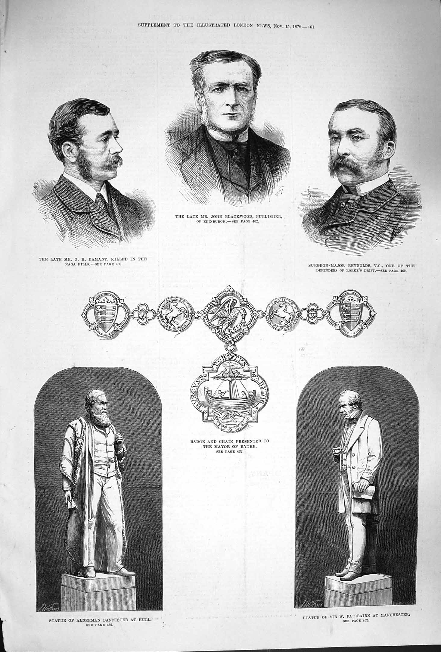 Original Old Antique Print 1879 Blackwood Damant Reyns Fairburn Bannister Badge