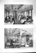 Old Antique Print 1879 Dining-Car Great Northern Railway Kitchen Saloon 19th