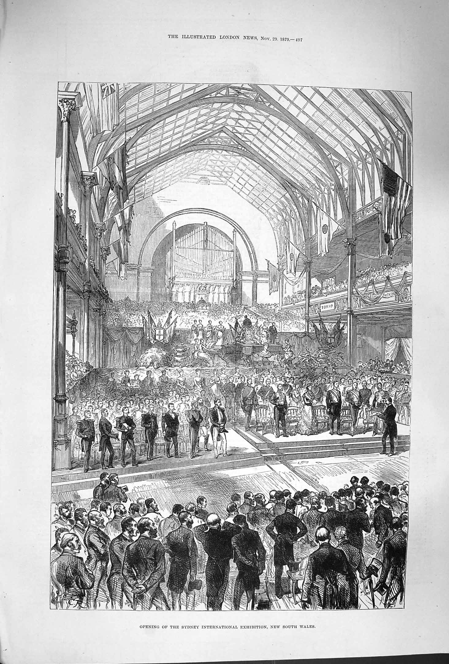 Original Old Antique Print 1879 Opening Sydney International Exhibition Au 19th