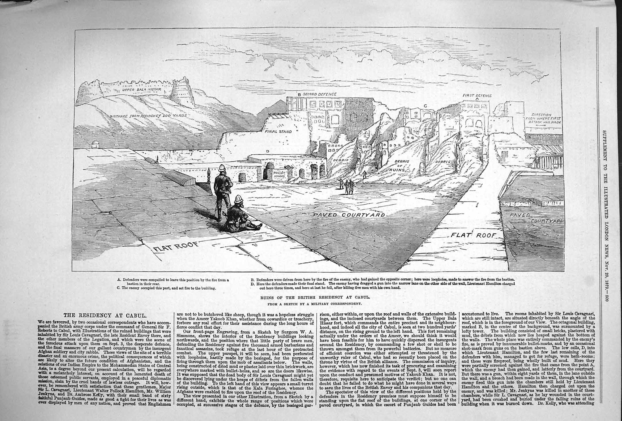 Old Antique Print 1879 Ruins British Residency Cabul Lieutenant Hamilton 19th