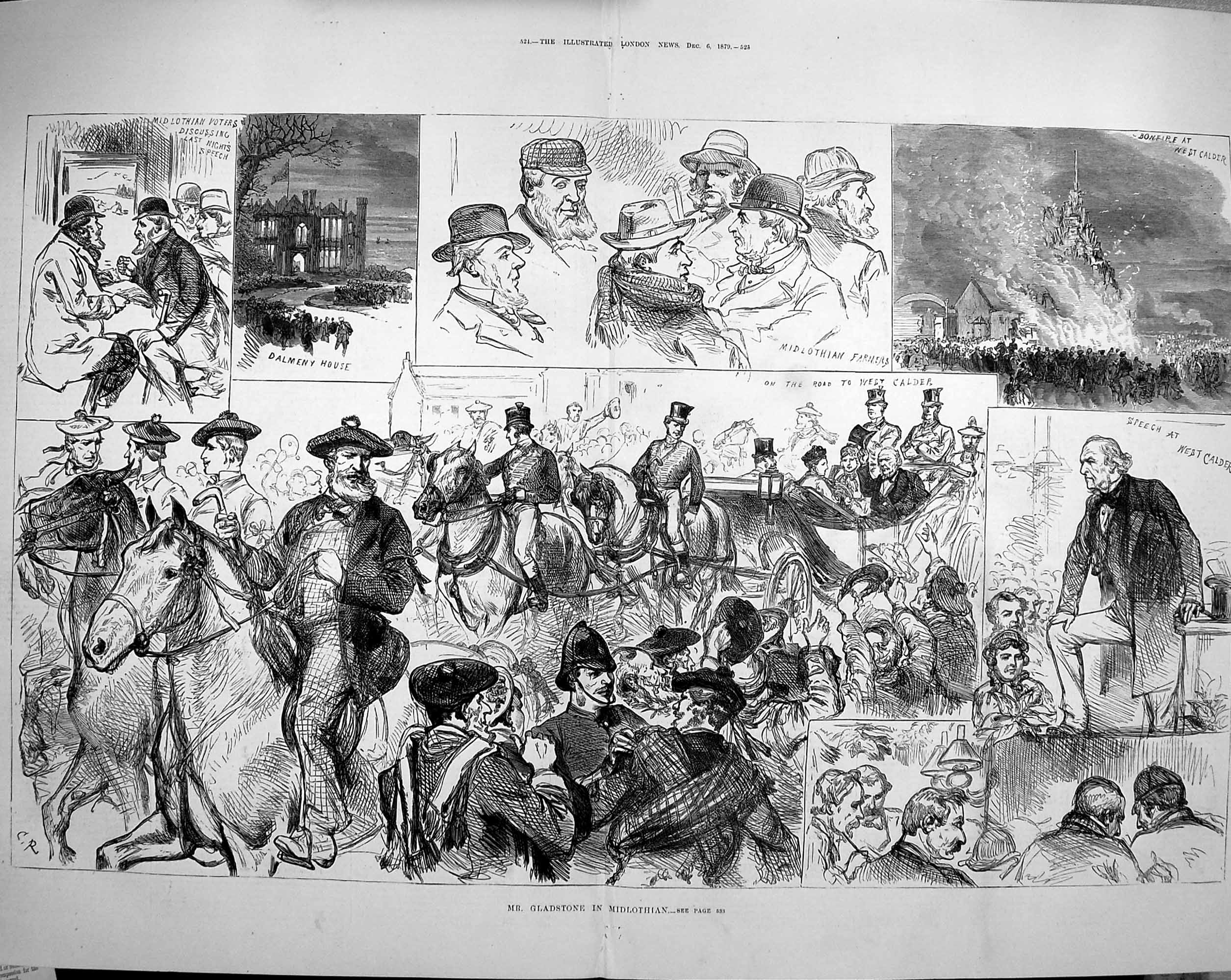 Antique Old Print 1879 Gladstone Midlothian Scotland Calder Corn Exchange 19th