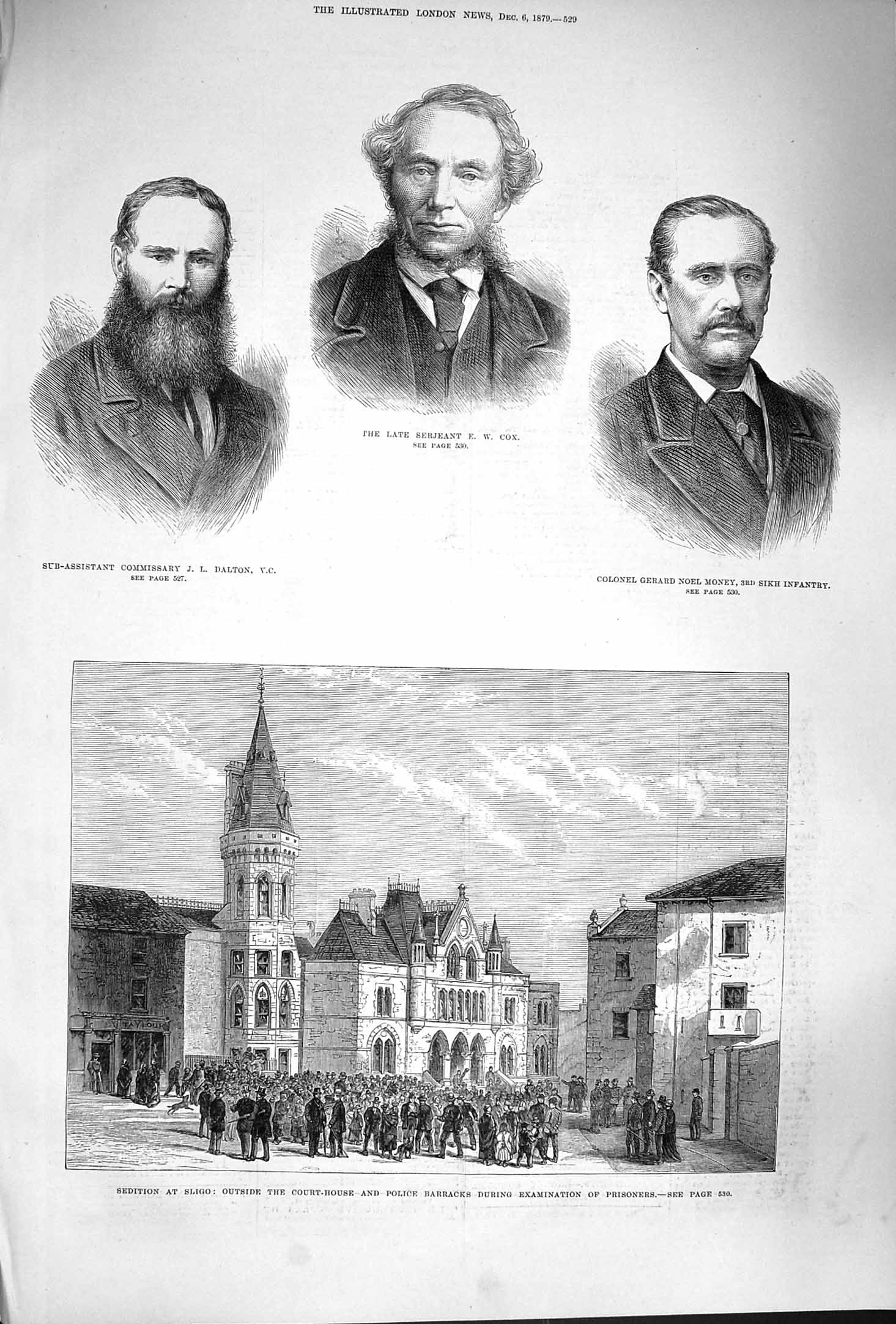 Original Old Antique Print 1879 Cox Money Dalton Sedition Sligo Ireland Police
