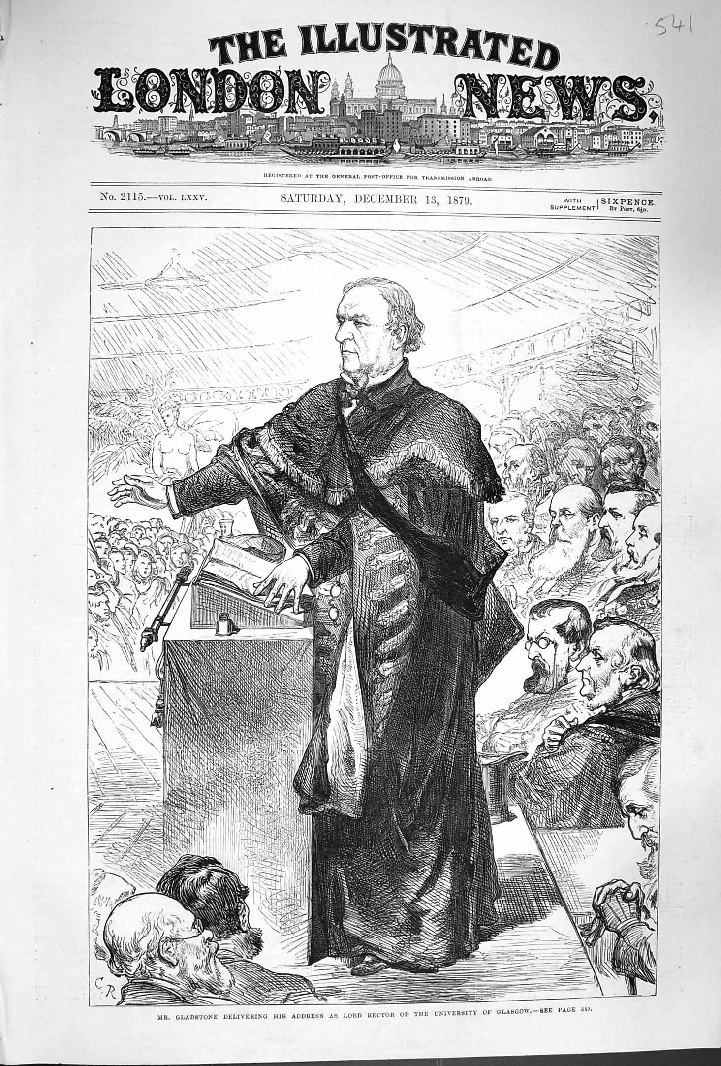 Old Antique Print 1879 Gladstone Address Lord Rector Glasgow University 19th