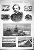 Original Old Antique Print 1879 NordenskiArctic Ship Vega Chelyuskin Siberia
