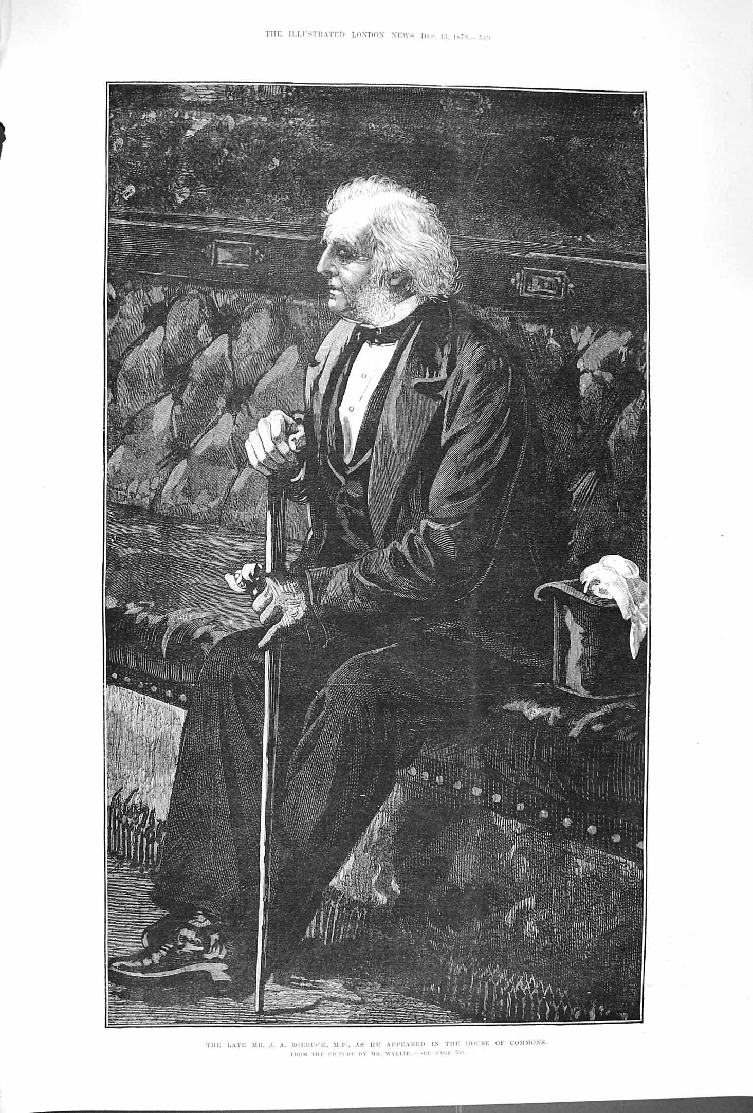 Original Old Antique Print 1879 Fine Art Portrait Roebuck M.P. House Commons
