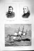 Original Old Antique Print 1879 Collingwood Chevalier Russian Ships Spithead