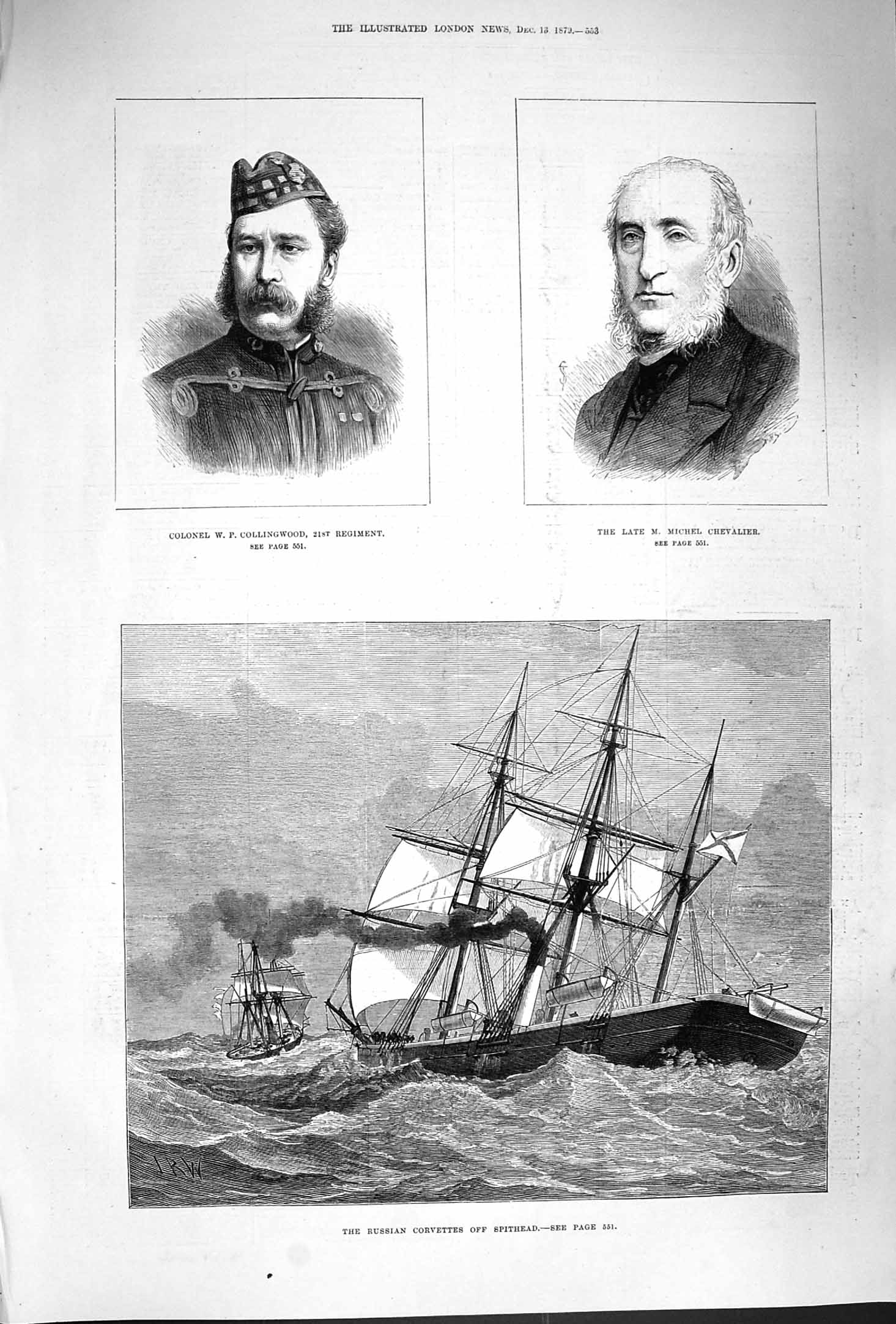 Original Old Antique Print 1879 Collingwood Chevalier Russian Ships Spithead