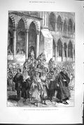 Old Antique Print 1879 Life Constantinople Scene Moselms Leaving Mosque 19th