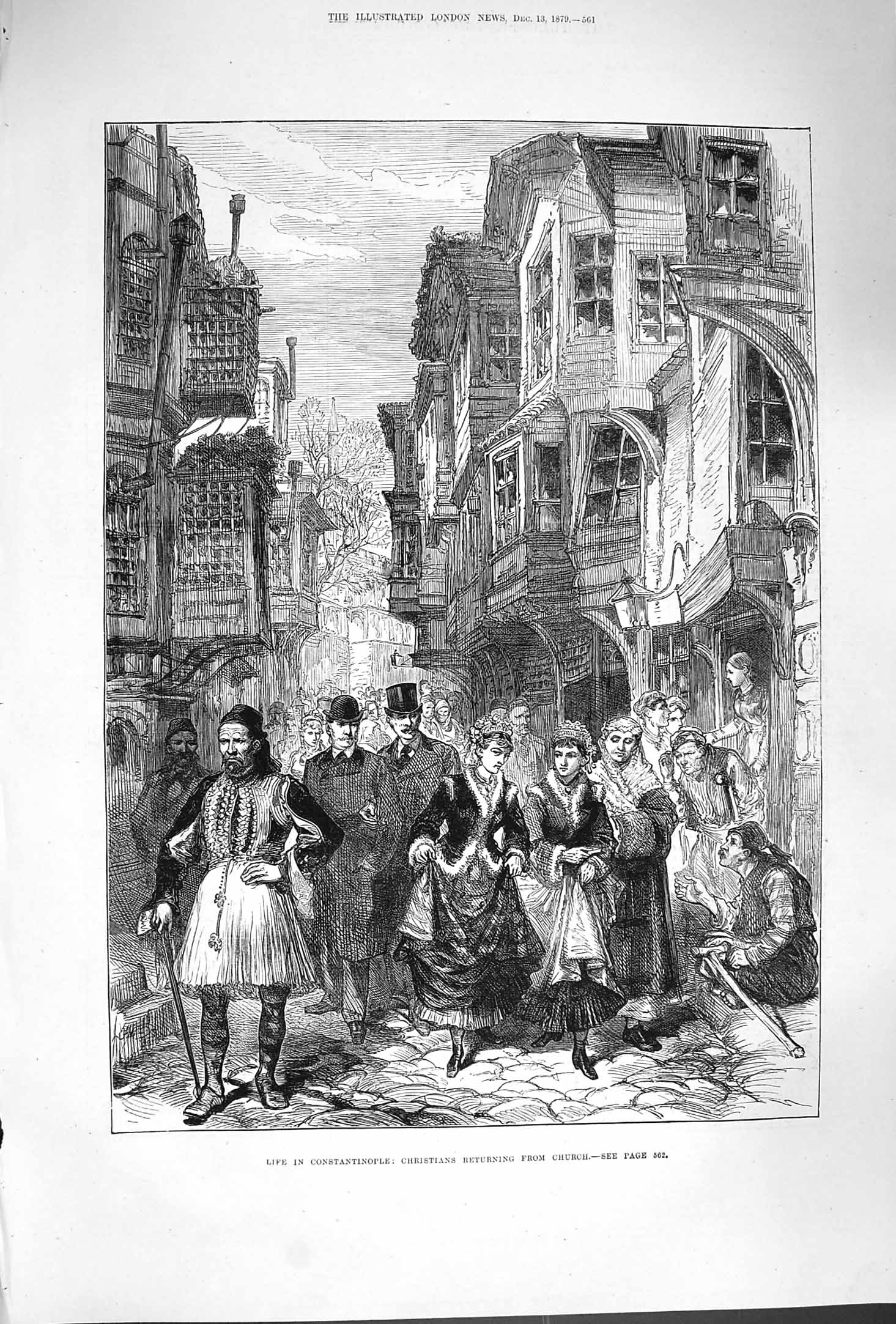 Original Old Antique Print 1879 Life Constantinople Christians Returning 19th