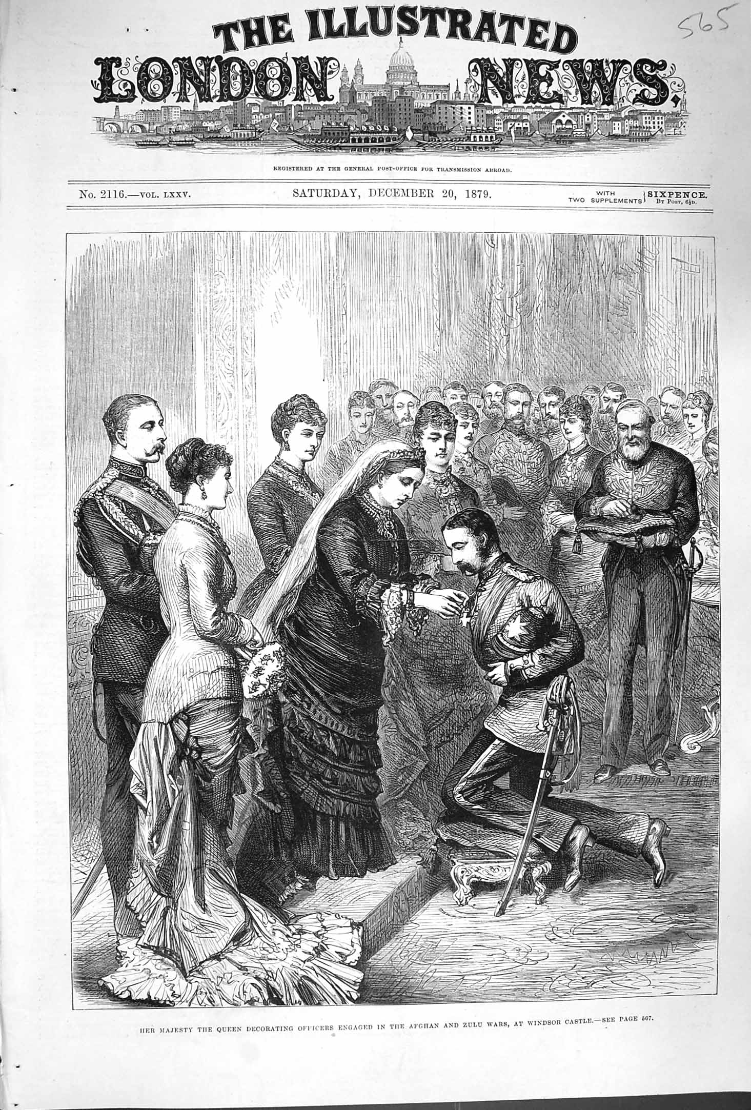 Old Antique Print 1879 Queen War Officers Afghan Zulu Wars Windsor Castle 19th