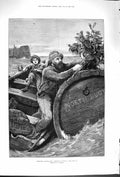 Original Old Antique Print 1879 Christmas Decorations Fisherman Barrel B 19th