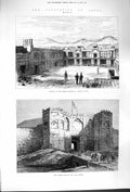 Original Old Antique Print 1879 Cabul British Residency Lahore Gate Bala Hissar