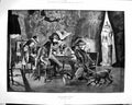 Original Old Antique Print 1879 Interrupted Men Meeting Swords Lady Candle Dog