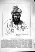 Original Old Antique Print 1879 Portrait Sirdar Abdul Khalik Khan Chief Bezoot