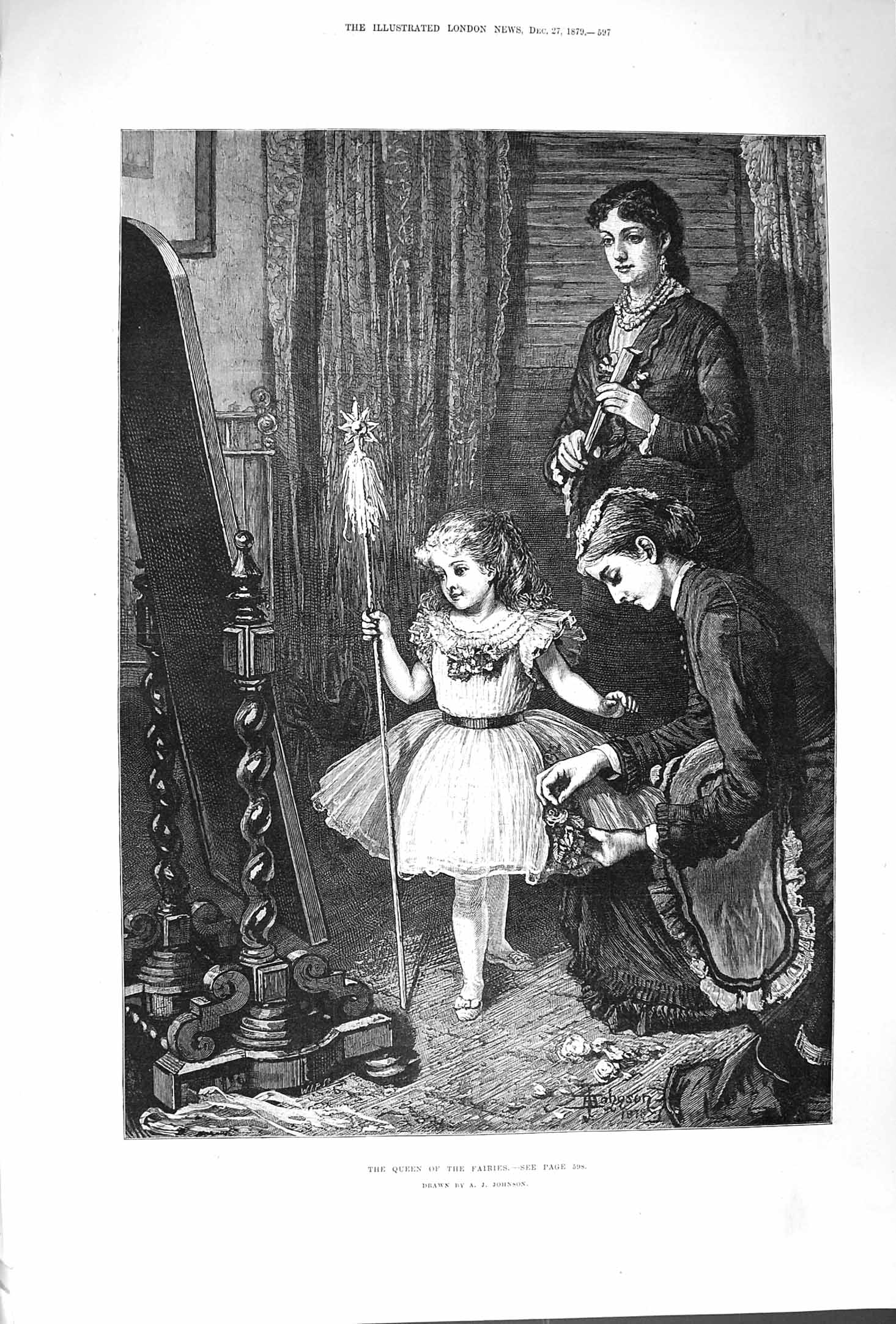 Old Antique Print 1879 Queen Fairies Little Girl Costume Johnson Fine Art 19th