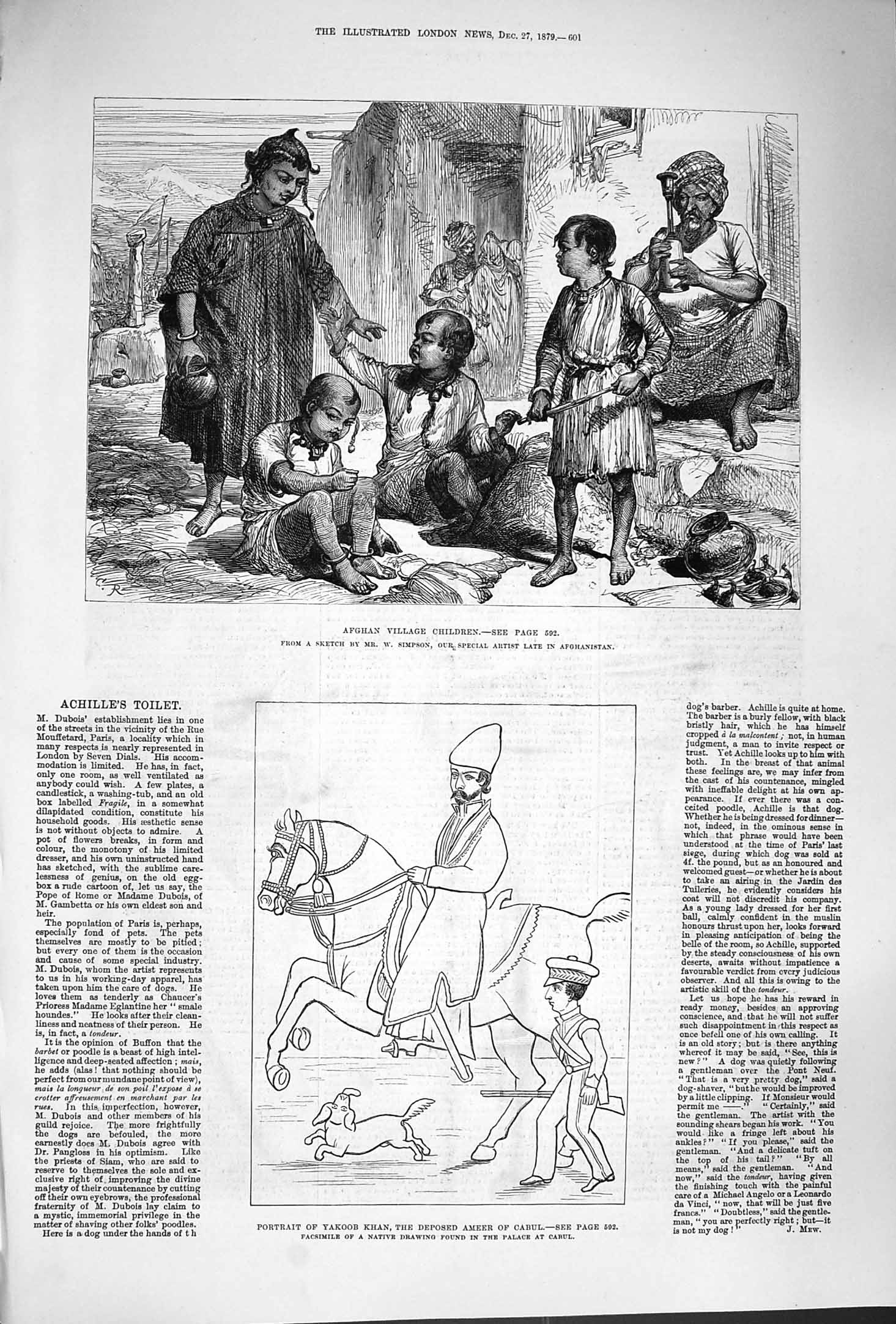 Old Antique Print 1879 Afghan Village Children Portrait Yakoob Khan Cabul 19th