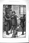 Original Old Antique Print 1879 Waits Gen Time Music Men Dog Fine Art Victorian