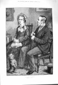 Original Old Antique Print 1879 Last Proposal Romanec Man Woman Dog Lucas Art