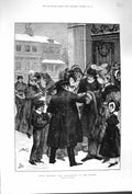 Original Old Antique Print 1879 After Church Christmas Season Snow Fine Art