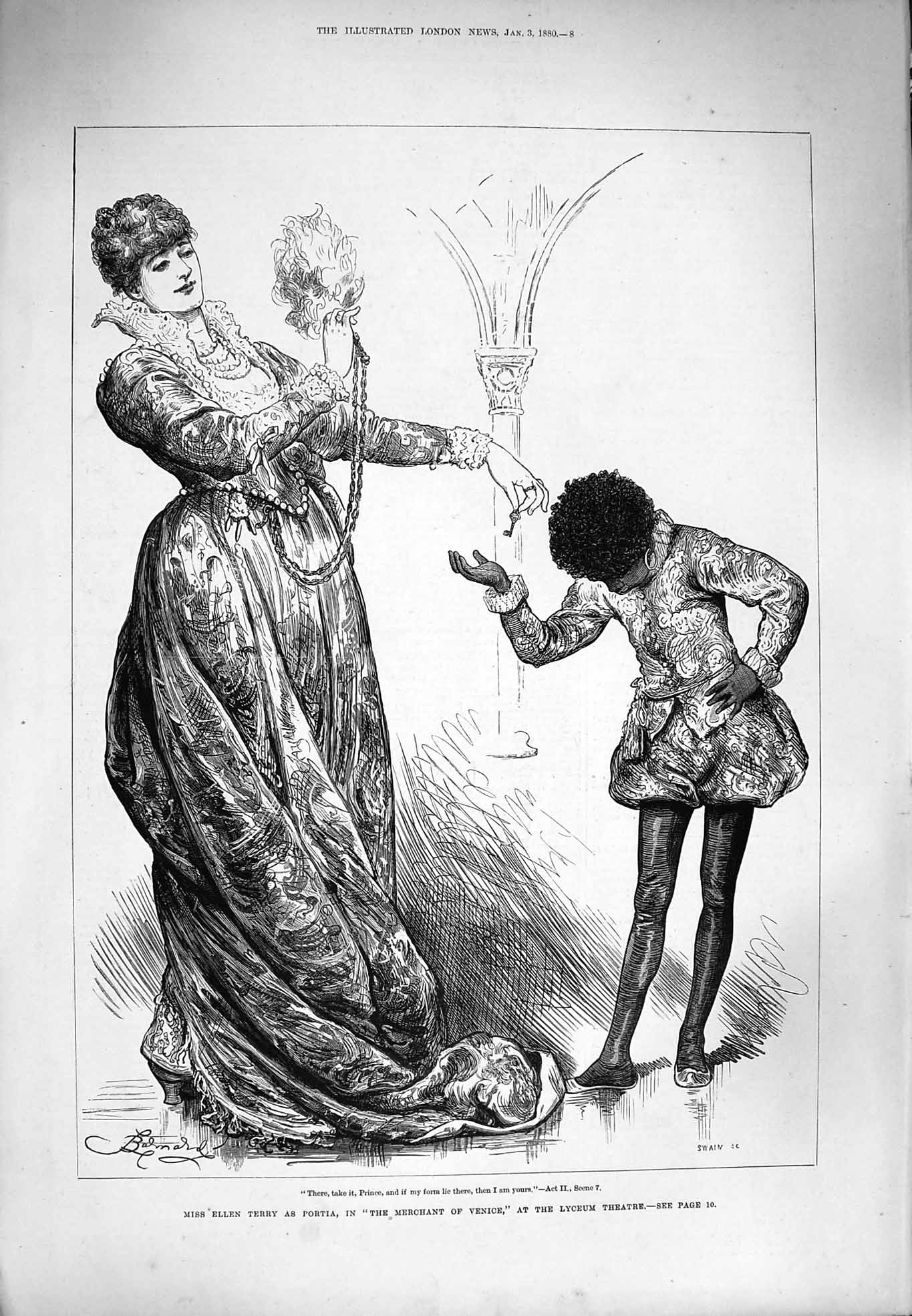 Old Antique Print 1880 Ellen Terry Portia Lyceum Theatre Merchant Venice 19th