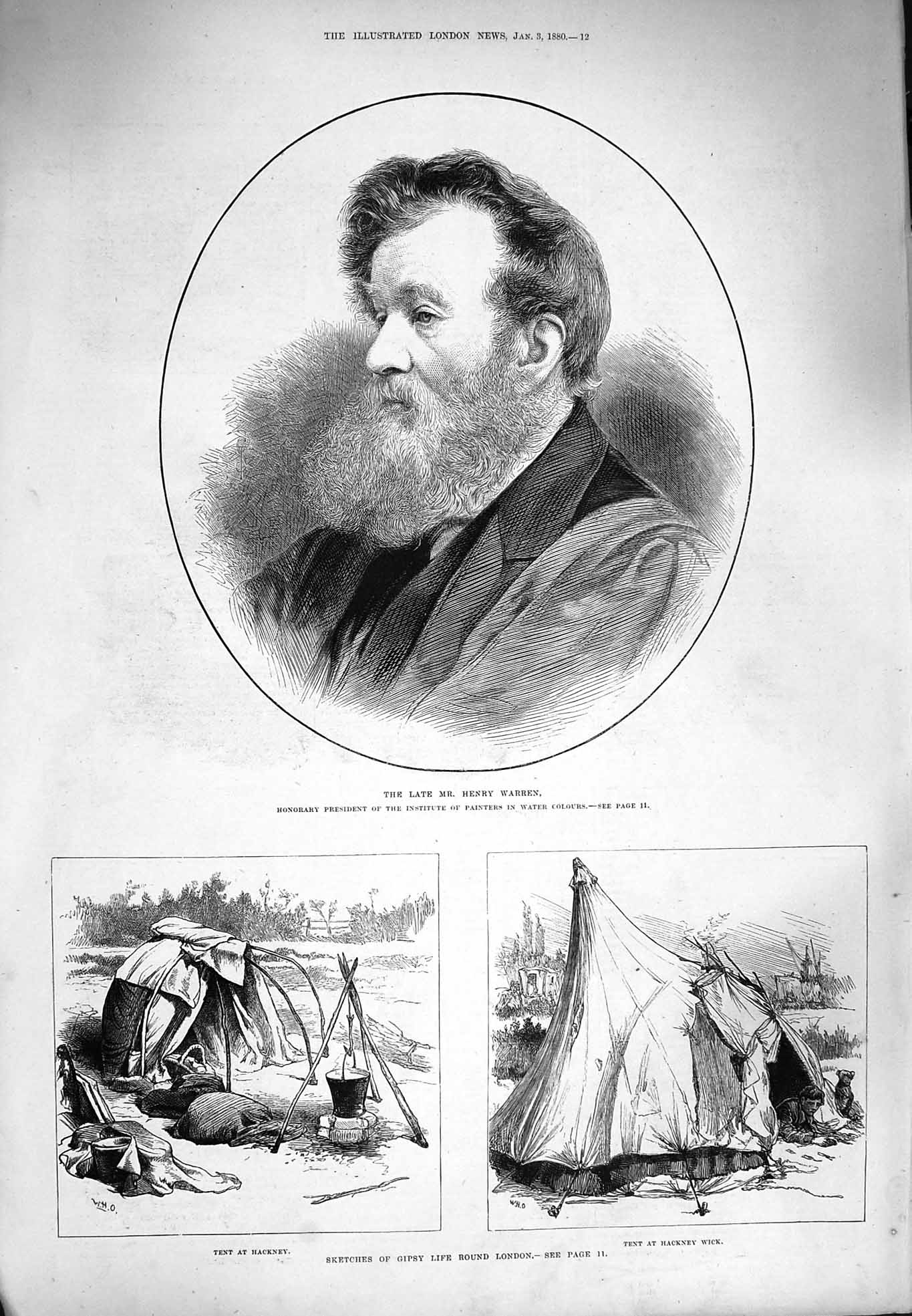 Old Antique Print 1880 Henry Warren Gipsy Life London Camp Tent Hackney 19th