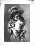 Original Old Antique Print 1880 Portrait Mother Baby Girl Morning Life 0 19th