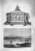 Original Old Antique Print 1880 Casket Gladstone Burmah Thyetmyo Frontier Town