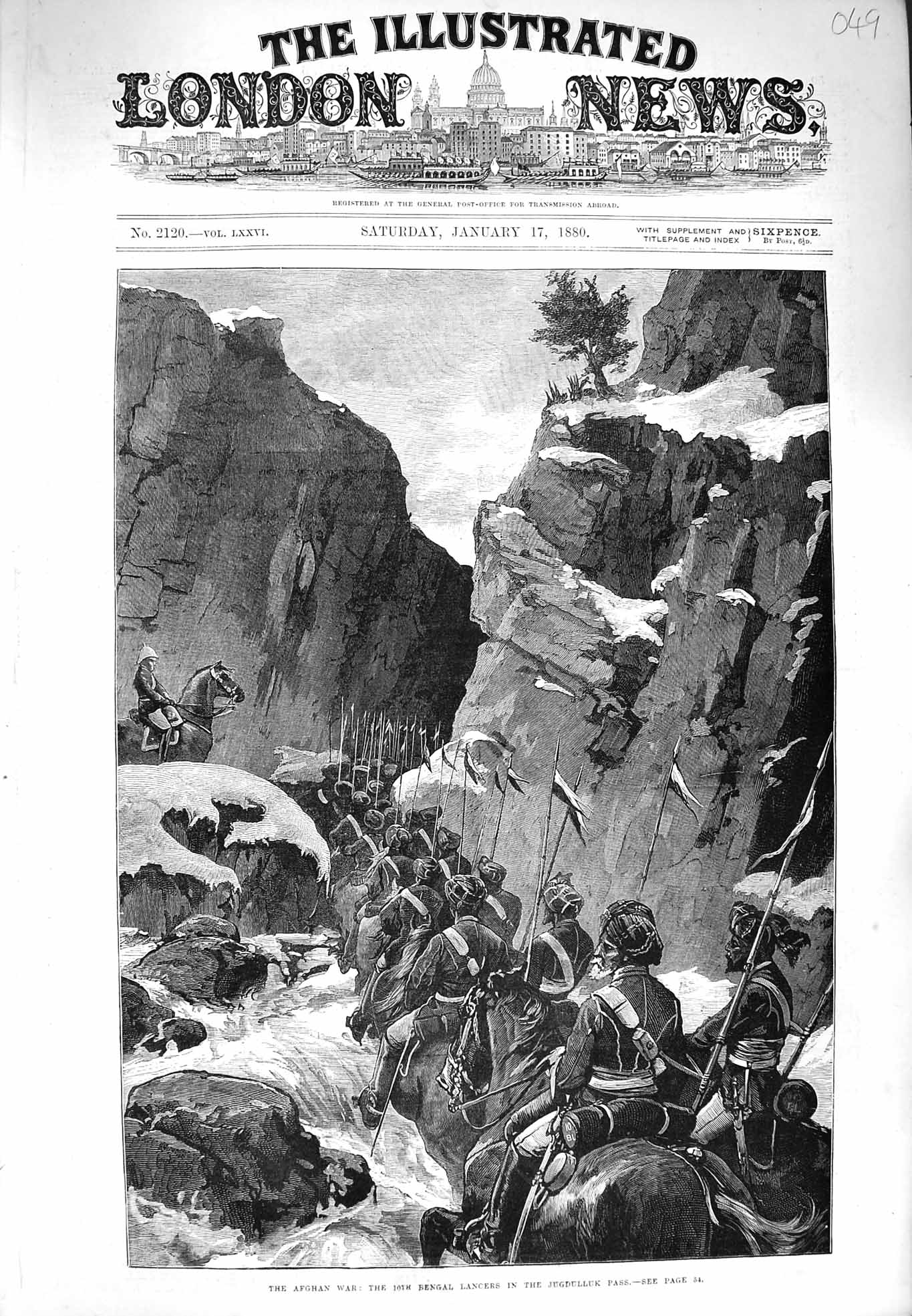Original Old Antique Print 1880 Afghanistan War Bengal Lancers Jugdull Victorian