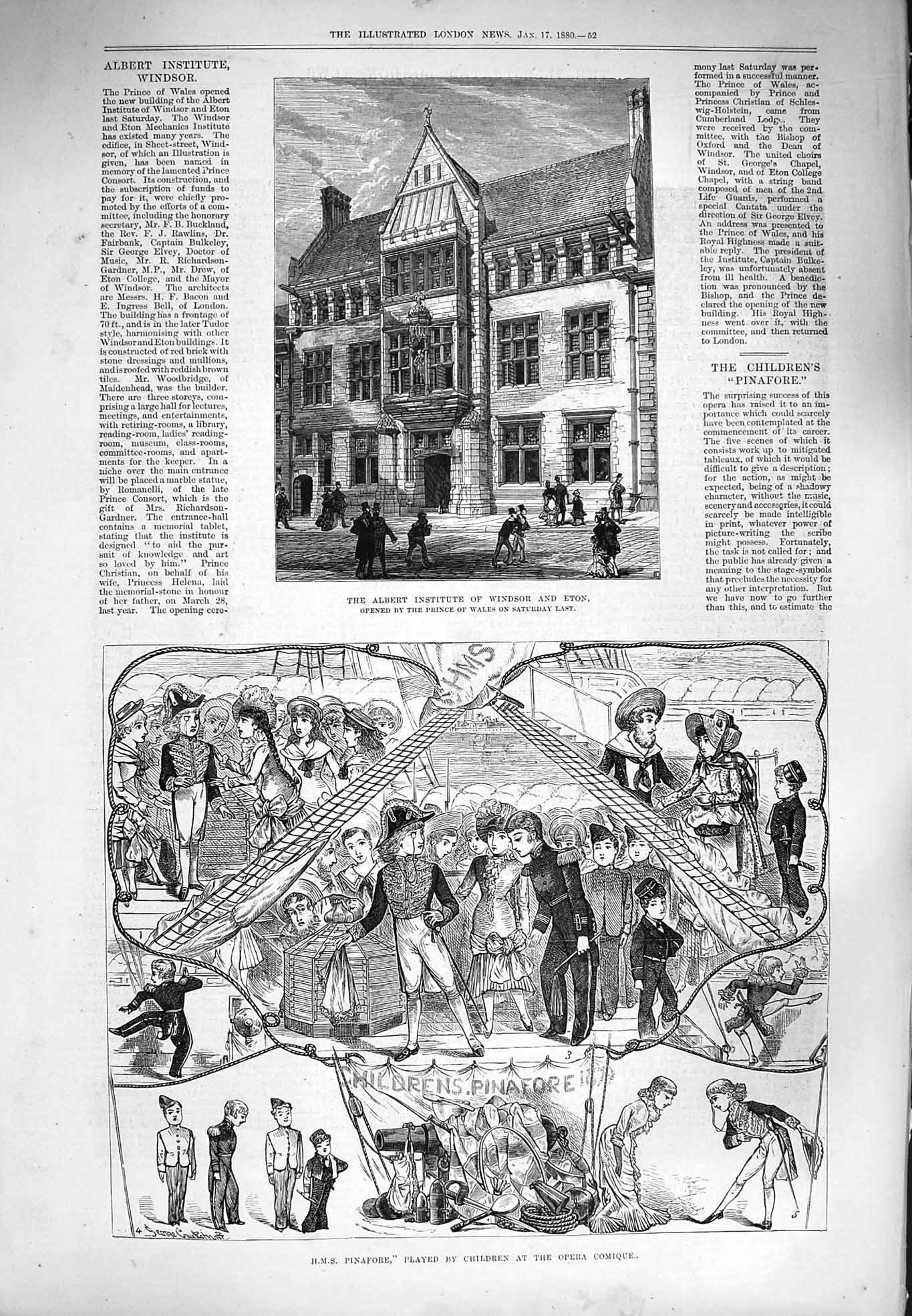 Old Antique Print 1880 Albert Institute Eton Ship Pinafore Opera Comique 19th