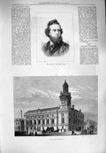 Original Old Antique Print 1880 Hepworth Dixon Holborn Townhall Architecture