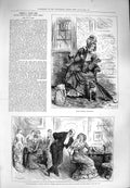 Original Old Antique Print 1880 Miss Tabitha Monckton Lady Man Romance Story