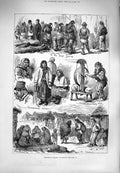 Old Antique Print 1880 Ireland Scene Galway Connemara Spinning Claddagh 19th