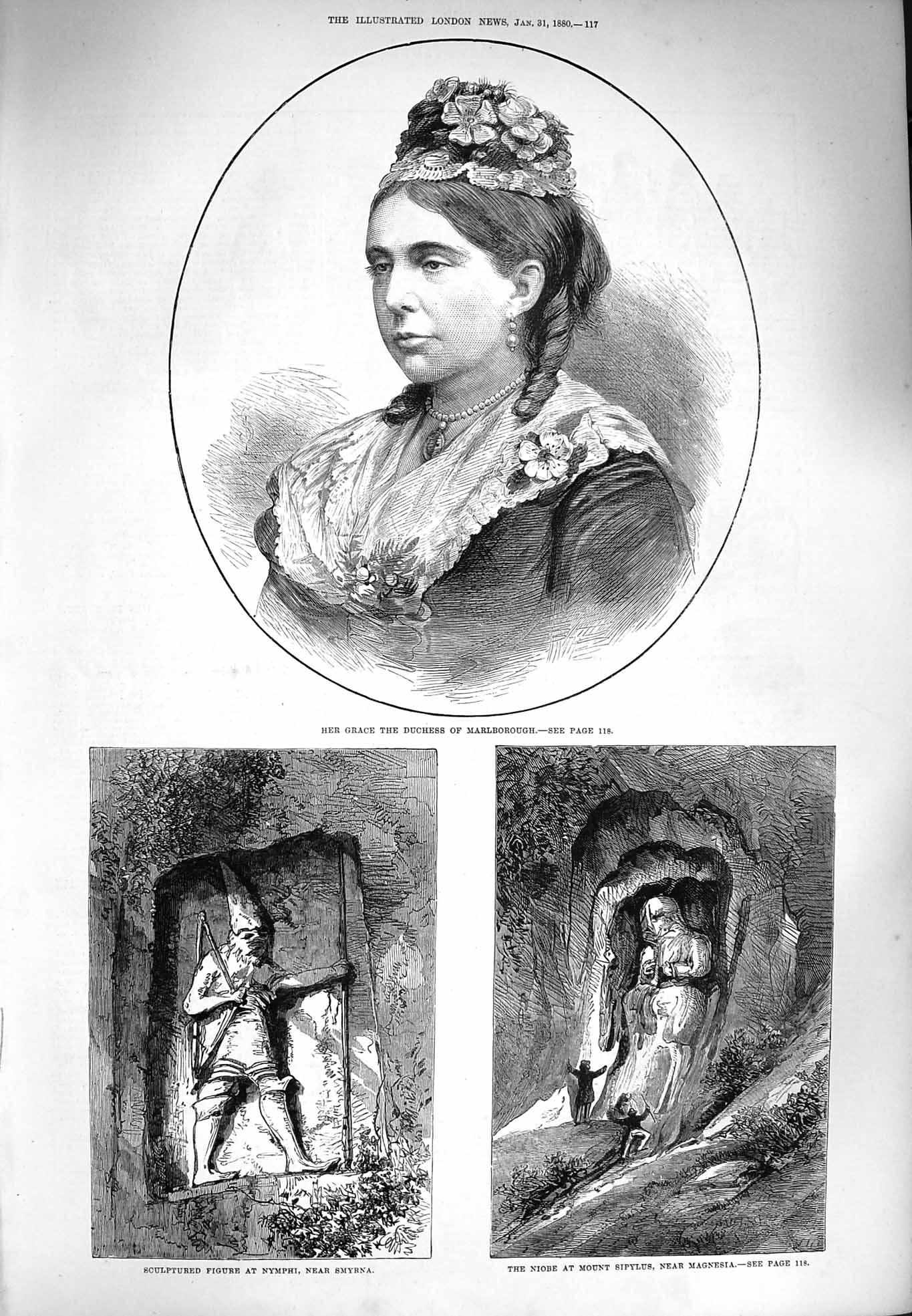Original Old Antique Print 1880 Duchess Marlborough Nymph Smyrna Mount Sipylus