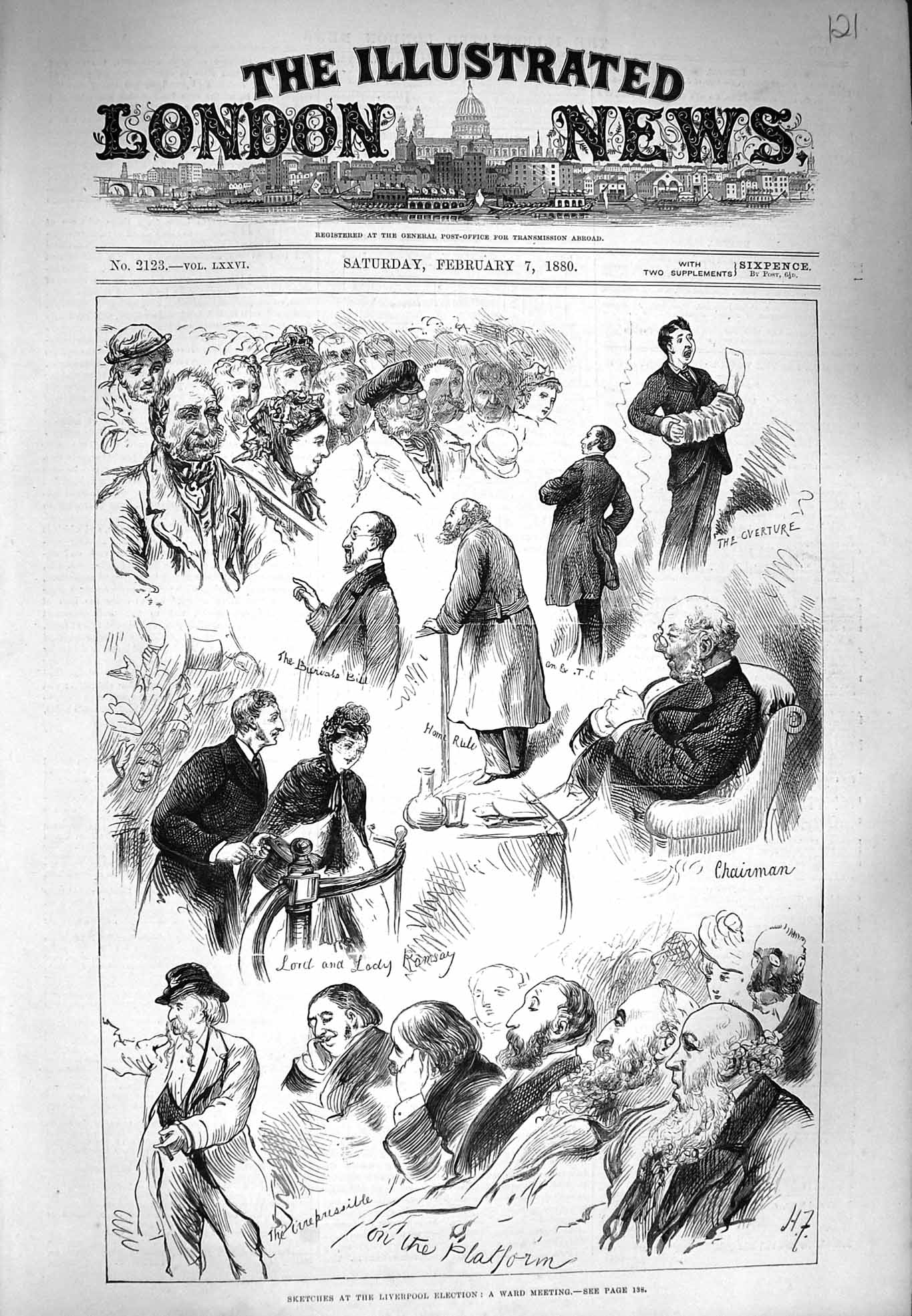 Original Old Antique Print 1880 Liverpool Election Lord Ramsay Voters Chairman
