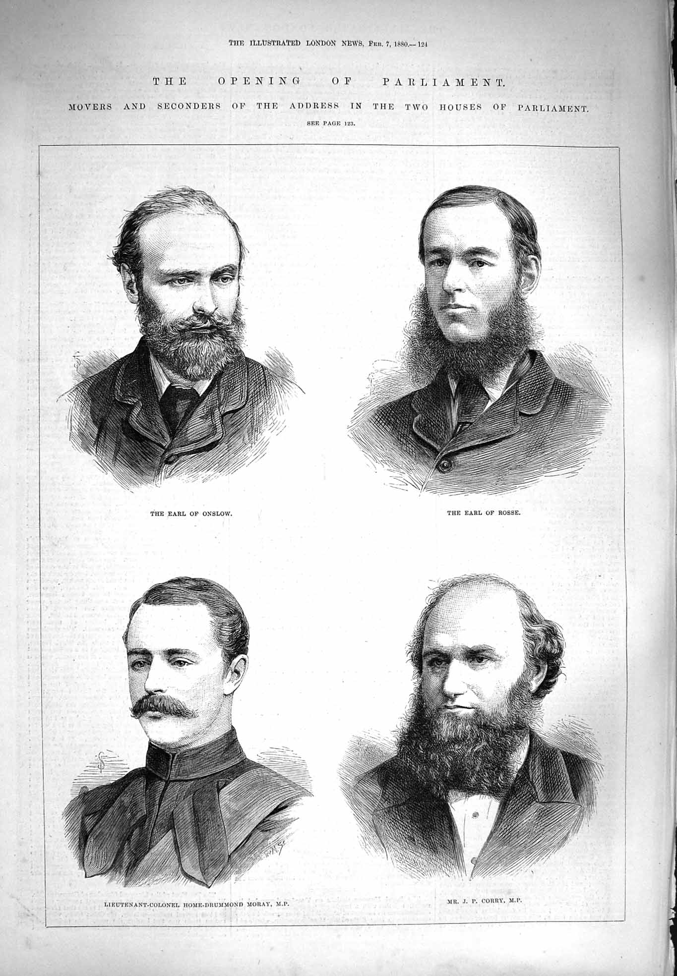 Original Old Antique Print 1880 Parliament Earl Onslow Rosse Chancellor Commons