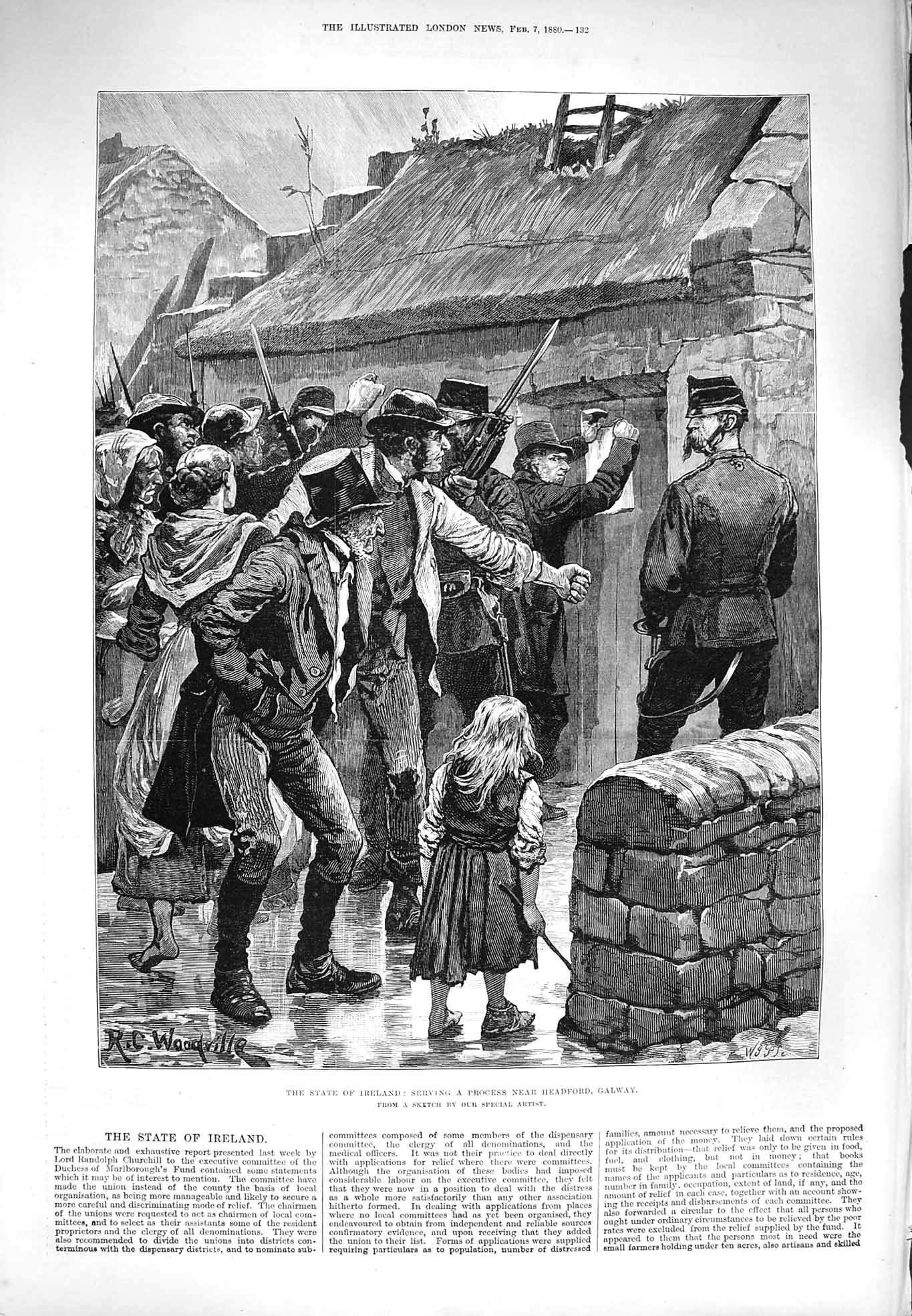 Original Old Antique Print 1880 Ireland Scene Serving Process Headford Galway