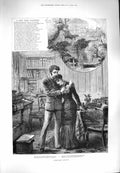 Original Old Antique Print 1880 Leap Year Valentine Romance Lady Man Fine Art